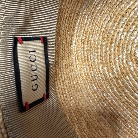 NEW Gucci Wide Brim Raffia Straw GG Ribbon White Hat XL 59 cm main image 5